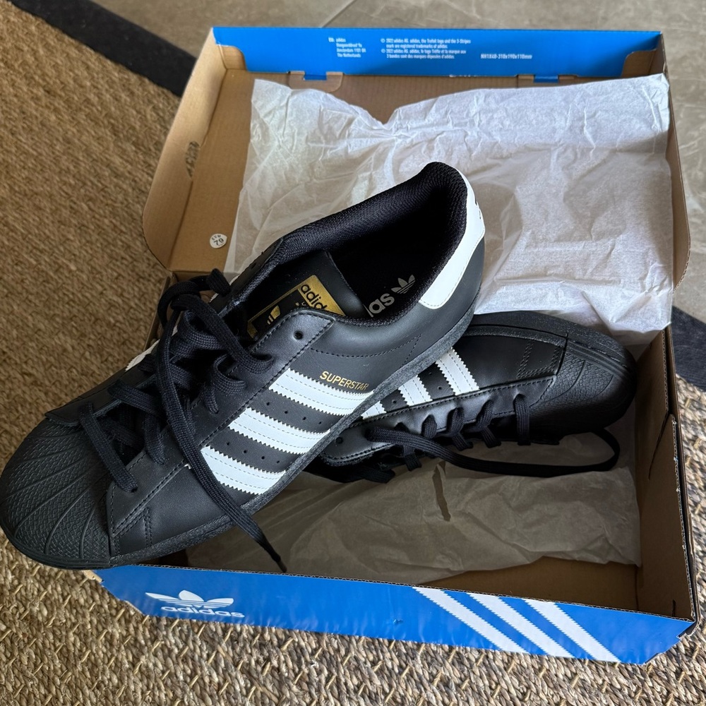 Adidas Men's Black and White Superstar Sneakers. Like new.